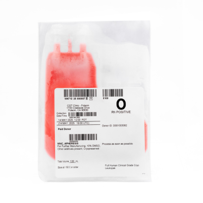 Clinical-grade GMP cryopreserved Leukopak from CGT Global in sterile cryobag for cell therapy and translational research
