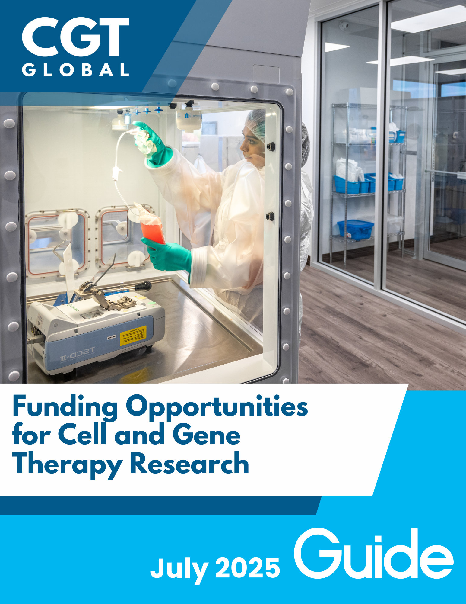 Cover of CGT Global’s PDF guide showing funding strategies, grant checklist, and disease-specific resources for researchers